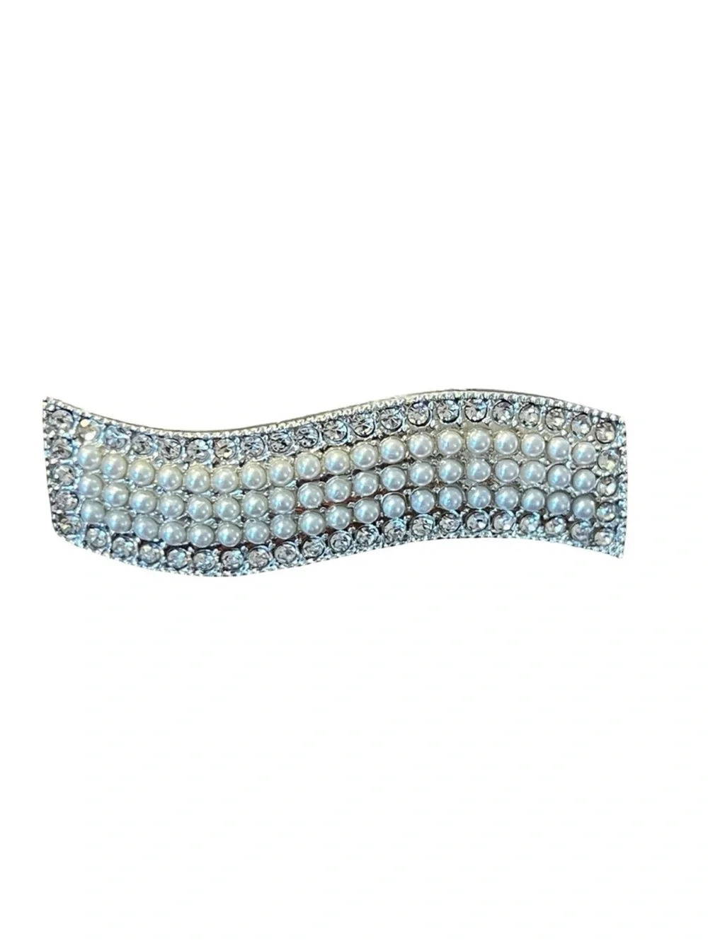 Elegant Pearl and Crystal Rhinestone Silver  Clip approx 2.75”FINAL PRICE DROP